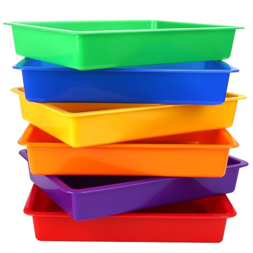 ShineMe Plastic Paper Trays for Classroom, 6 Pack Colorful Classroom Turn in Bins, Thick and Sturdy A4 Letter Size Flat Storage Trays for Classroom Organization and Storage - Image 1