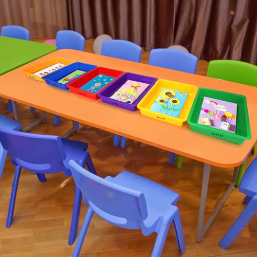 ShineMe Plastic Paper Trays for Classroom, 6 Pack Colorful Classroom Turn in Bins, Thick and Sturdy A4 Letter Size Flat Storage Trays for Classroom Organization and Storage - Image 4