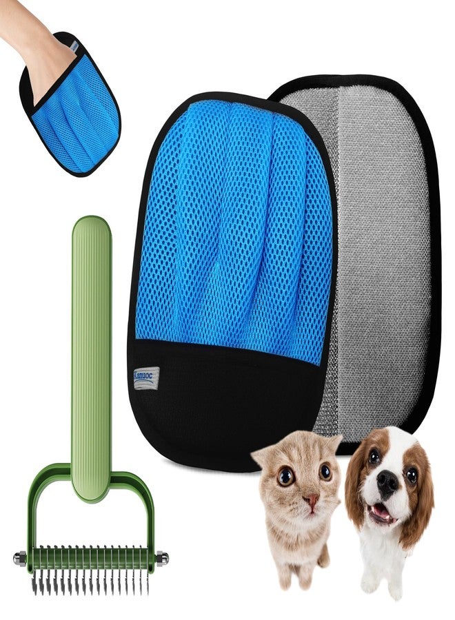 kanuoc Pet Hair Removal Glove for Cats & Dogs, Five-Finger Electrostatic Reusable Magic Brush, Pet Hair Remover Tool on Carpet, Clothing, Laundry, Couch, Car Seat, with Pet Double-Sided Deshedding Brush-2Pcs - Image 1