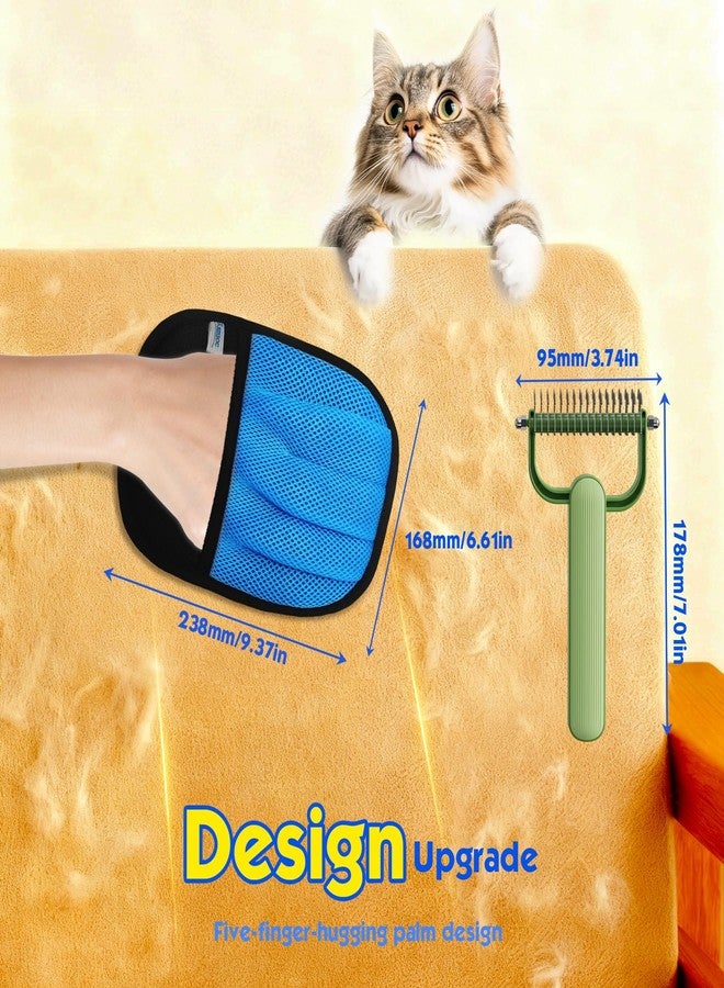 kanuoc Pet Hair Removal Glove for Cats & Dogs, Five-Finger Electrostatic Reusable Magic Brush, Pet Hair Remover Tool on Carpet, Clothing, Laundry, Couch, Car Seat, with Pet Double-Sided Deshedding Brush-2Pcs - Image 2