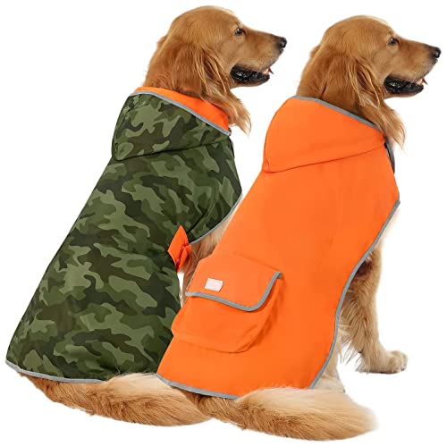 HDE Reversible Dog Raincoat Hooded Slicker Poncho Rain Coat Jacket for Small Medium Large Dogs CamoOrange 3XL - Image 1
