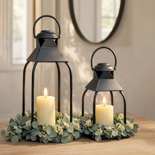 ZLFart Decorative Metal Lanterns Indoor Outdoor Candle Holder for Porch Patio Fireplace Floor Wedding Christmas Fall Holiday Farmhouse Table Centerpiece Black Set of 2 157 12 - Image 1