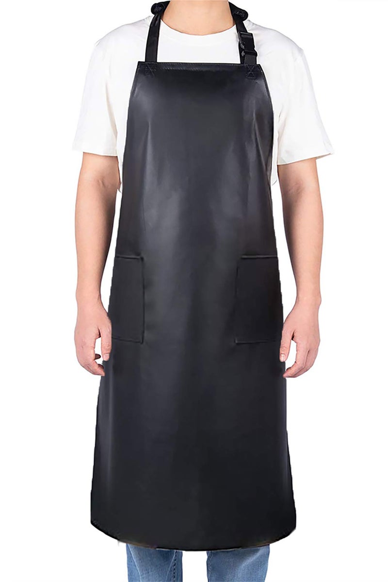 Homsolver 1 Pack Waterproof Rubber Vinyl Apron for Men with pockets, 39" Lightweight Chemical Resistant Industrial Work Apron, Adjustable Plastic Aprons for Dishwashing Butcher Dog Grooming Lab Fish - Image 1