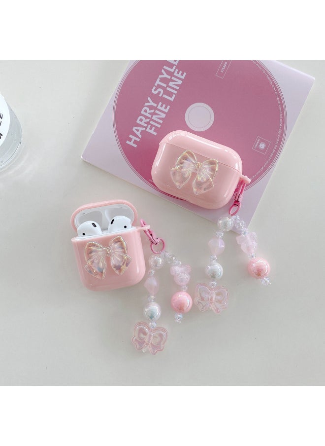 Generic - For AirPods 4 Headphone Set Cartoon Diy Doll Pendant Apple 1/2 Generation/pro2 Bluetooth Soft Case Bracelet-Color:Beige Soft Shell + Bead Chain - Brown Bow-Model:Airpods 4 (protective Case) - Image 1