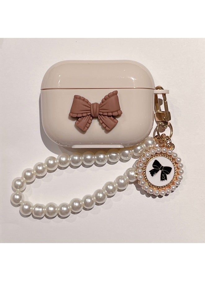 Generic - For AirPods 4 Headphone Set Cartoon Diy Doll Pendant Apple 1/2 Generation/pro2 Bluetooth Soft Case Bracelet-Color:Beige Soft Shell + Bead Chain - Brown Bow-Model:Airpods 4 (protective Case) - Image 1