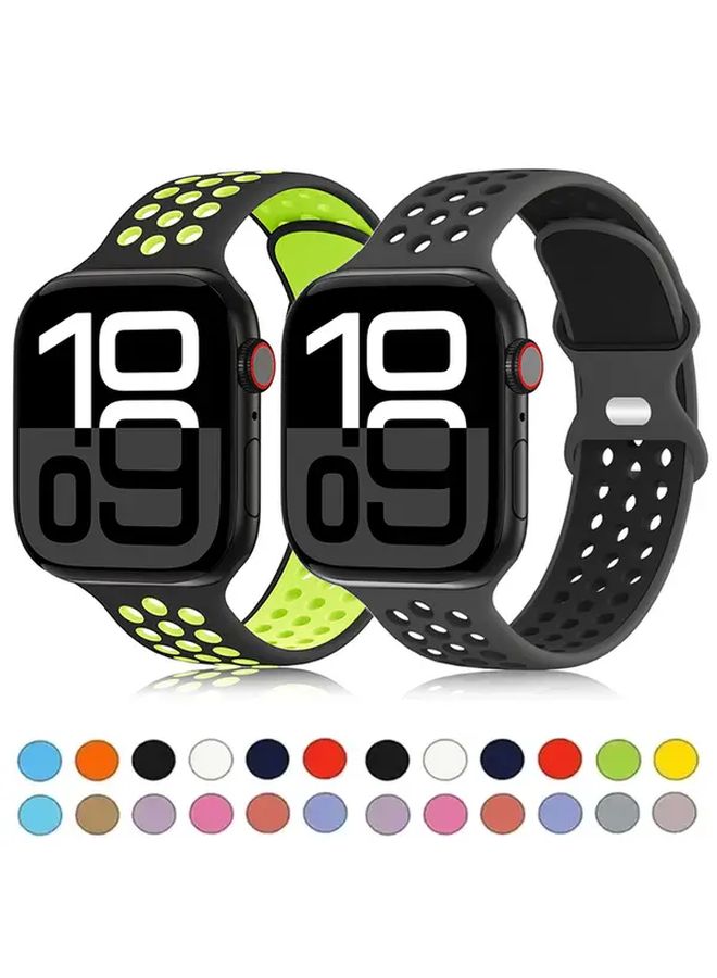 Breathable Sport Loop Watch Band For Men Women 42 44 45 46 49mm SM 12 Black With Green Sweatproof Wristband Suitable For Smartwatch Activity Tracker Fitness - Image 2
