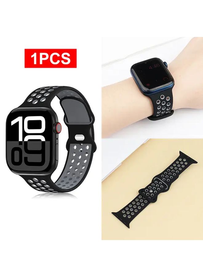 Breathable Sport Loop Watch Band For Men Women 42 44 45 46 49mm SM 12 Black With Green Sweatproof Wristband Suitable For Smartwatch Activity Tracker Fitness - Image 4