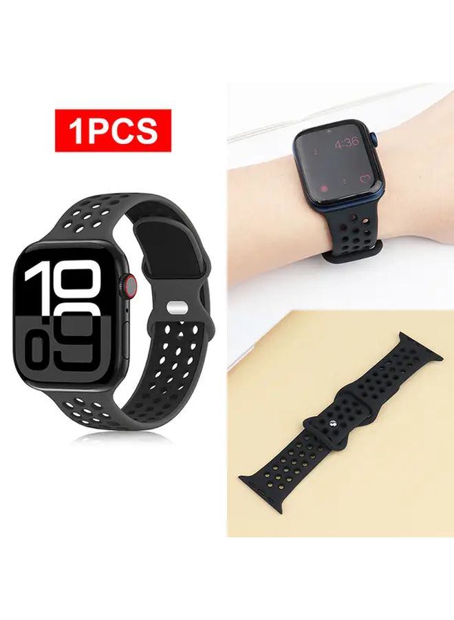 Breathable Sport Loop Watch Band For Men Women 42 44 45 46 49mm SM 12 Black With Green Sweatproof Wristband Suitable For Smartwatch Activity Tracker Fitness - Image 5