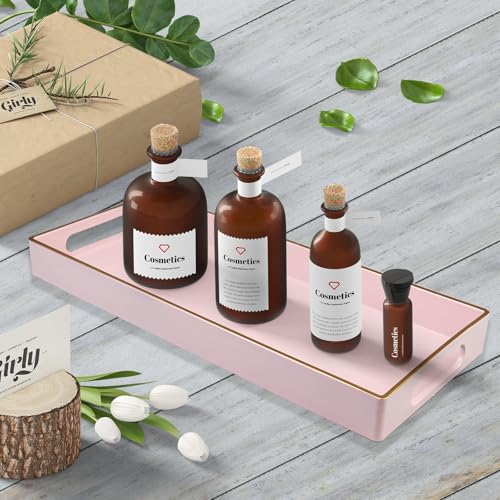 Leemxiiny Pink Vanity Tray with Handles, Decorative Tray Desktop Storage Organizer for Bathroom, Living Room, 5.9"*13.7" - Image 5