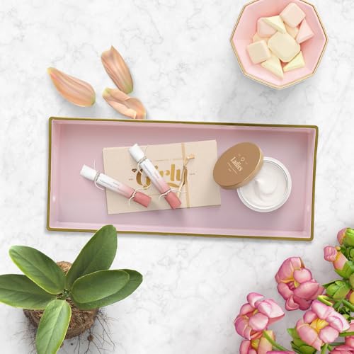 Leemxiiny Pink Vanity Tray with Handles, Decorative Tray Desktop Storage Organizer for Bathroom, Living Room, 5.9"*13.7" - Image 4