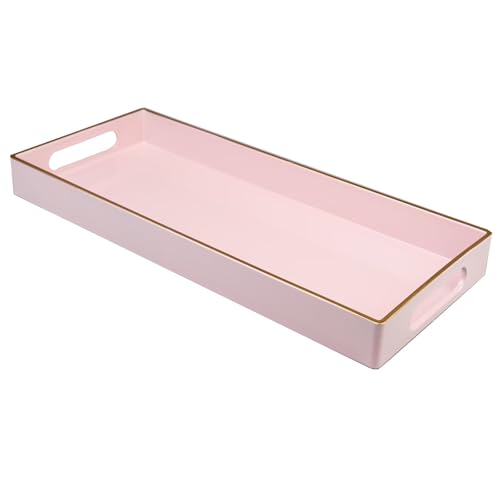 Leemxiiny Pink Vanity Tray with Handles, Decorative Tray Desktop Storage Organizer for Bathroom, Living Room, 5.9"*13.7" - Image 1
