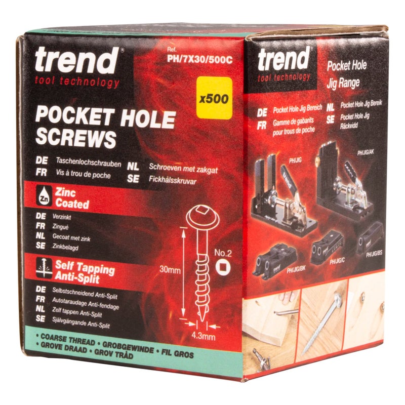 Trend Pocket Hole Screws for Softwoods, 1 1/4 Inch Long, Pack of 500, Coarse Self-Cutting Threaded Square Drive Screws, PH/7X30/500C - Image 3