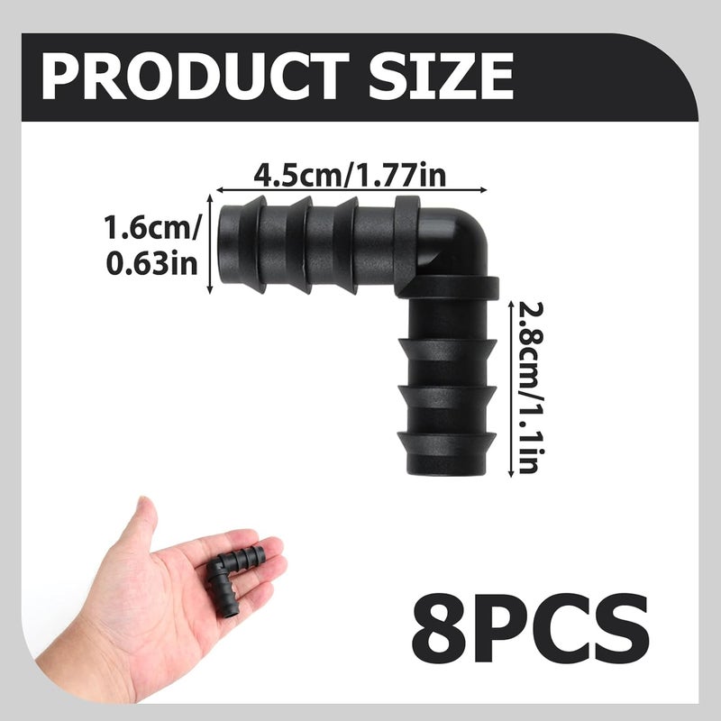 tinshow 8 Pack 13mm (1/2 Inch) Barbed Garden Hose Connectors, Drip Irrigation Fittings Connectors Durable Plastic 90° Elbow Pipe Fittings for Drip Irrigation Systems and Water Pipe Joints, Black - Image 2