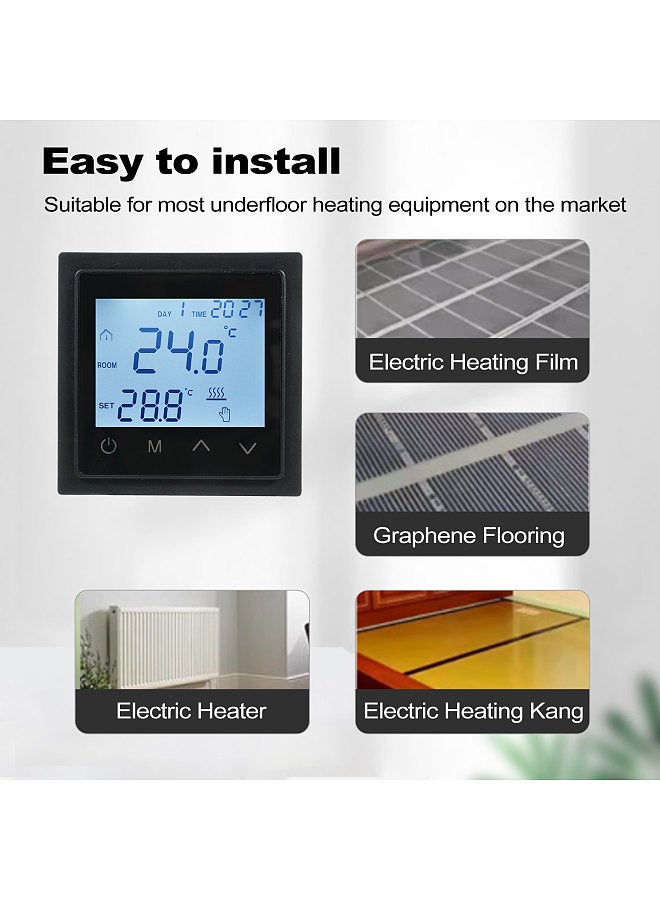 Intelligent Digital Display Thermostat 16A Floor Heating Temperature Controller with LED Touch Screen NTC Temperature Sensor Temperature Switching 85-265V Electric Heating Control - Image 2