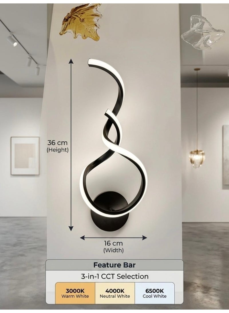 لامبارا مصباح جداري أسود LED عصري بتصميم حلزوني (يعمل بالكهرباء) - Image 4