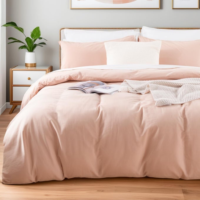 DUVET COVER SET OVERSIZED QUEEN 98X98 LINEN LOOK TEXTURED ORGANIC NATURAL 100 WASHED COTTON DUVET COVER 3 PIECES BEDDING SET ZIPPER CLOSURE BREATHABLE DUSTY PINK NO COMFORTER