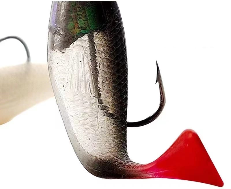 WYSUMMER Fishing Lure Set, 5Pcs 8cm Soft Bait Head Sea Fish Lures Fishing Tackle Sharp Treble Hook T Tail Artificial Bait (1A) - Image 5