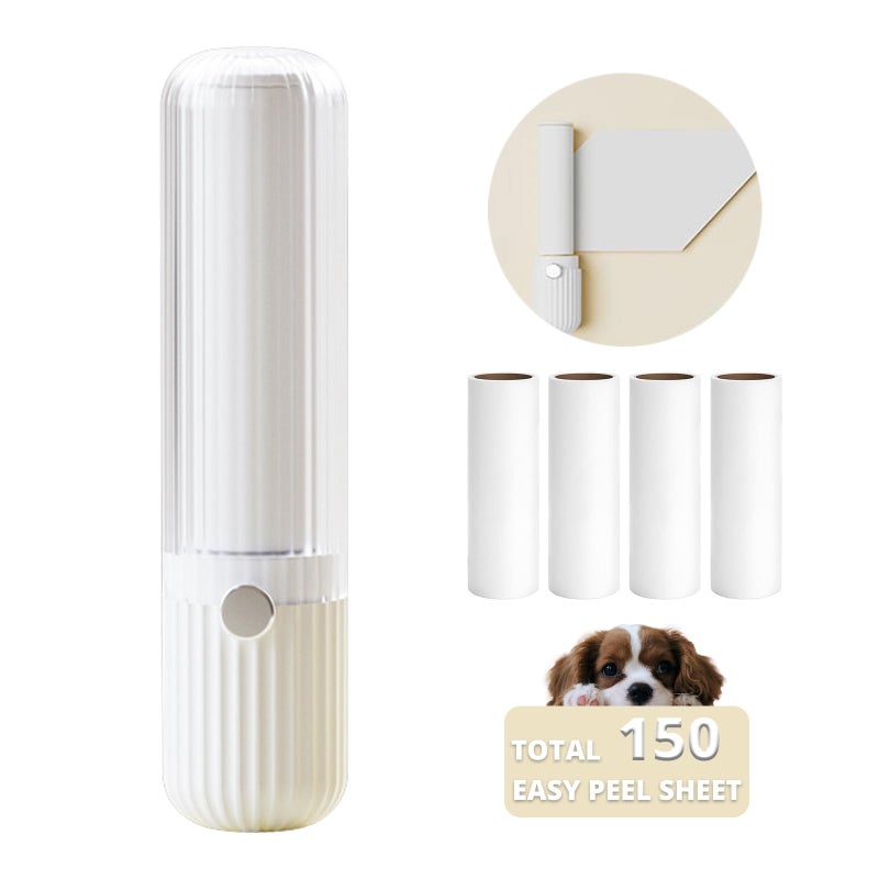 Sgdazo Compact Lint Roller with 150 Sheets Portable Pet Hair Remover for Clothes Furniture and Travel Essentials Household Use 1 Handle5 Roller Refills White