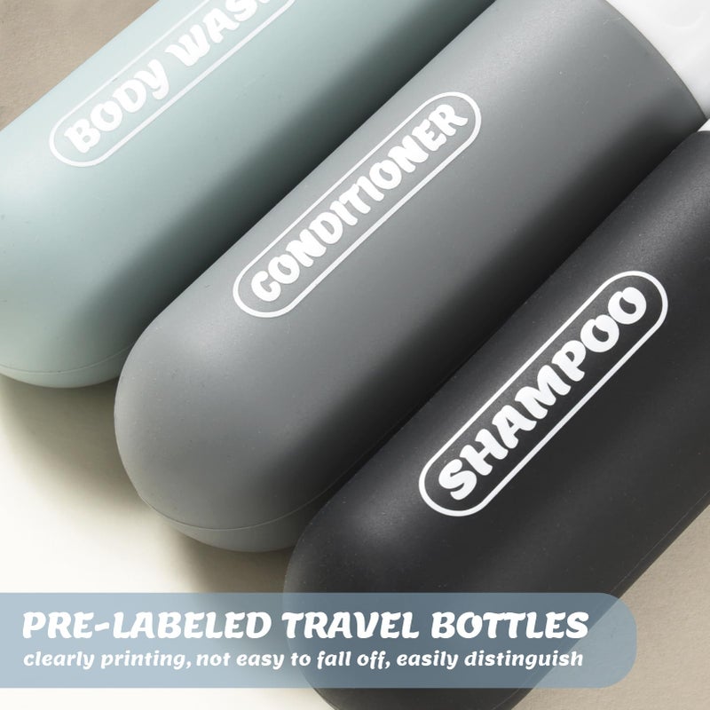 YNSHOUNA Silicone Travel Bottles for Toiletries with Labels, 3oz TSA Approved Squeezable Travel Size Containers, Leak Proof Travel Shampoo and Conditioner Bottles with Toiletry Bag (4 Pack, Dark Color) - Image 2