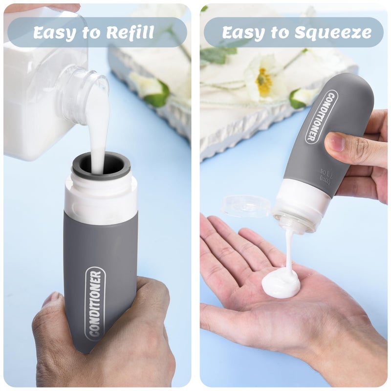 YNSHOUNA Silicone Travel Bottles for Toiletries with Labels, 3oz TSA Approved Squeezable Travel Size Containers, Leak Proof Travel Shampoo and Conditioner Bottles with Toiletry Bag (4 Pack, Dark Color) - Image 3