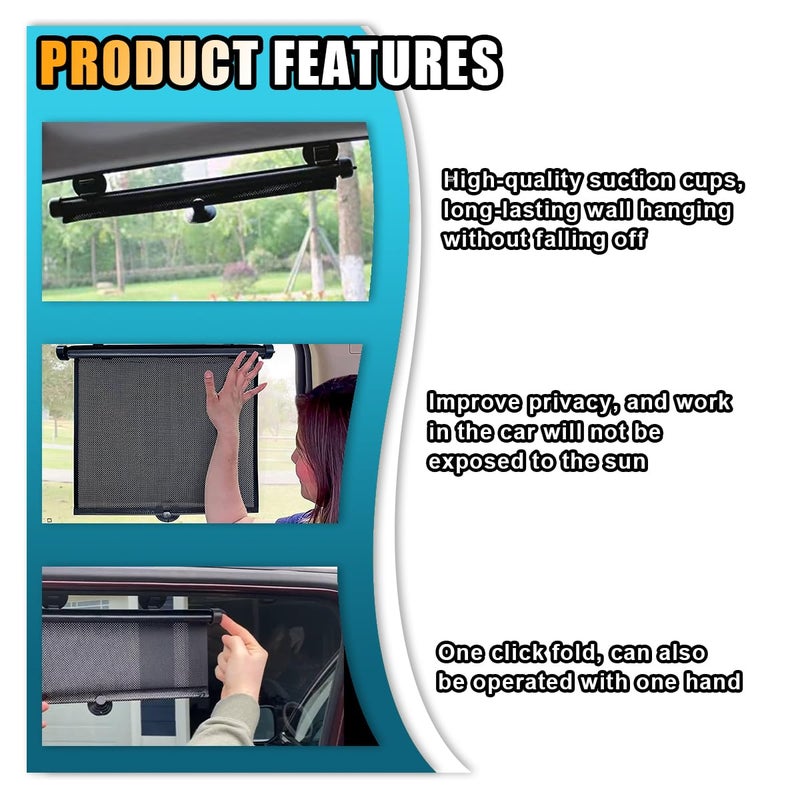 smilfuy 2PCS Car Window Shades for Baby, 18" x 20" Retractable Car Shades for Side Window with Suction Cups, Blocks Heat and UV Rays Glare Protection, Baby Auto Accessories for Vehicle House Office Window - Image 4