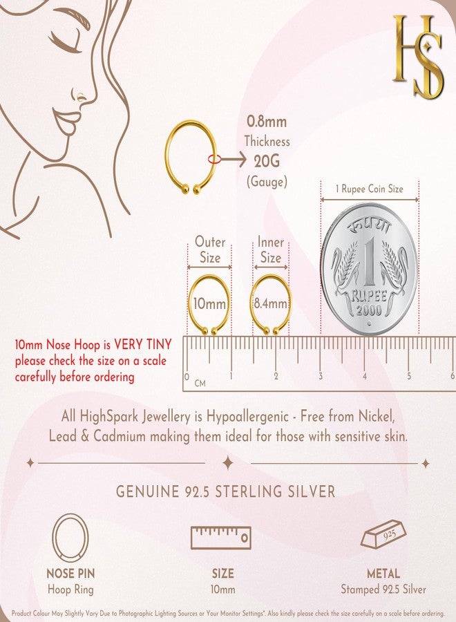HighSpark 925 Silver Faux Nose Ring for Women in 18K Gold Finish | No Piercing Required | 92.5 Sterling Silver Nose Ring for Women & Girls | Lovely Gift - Silver - Image 2