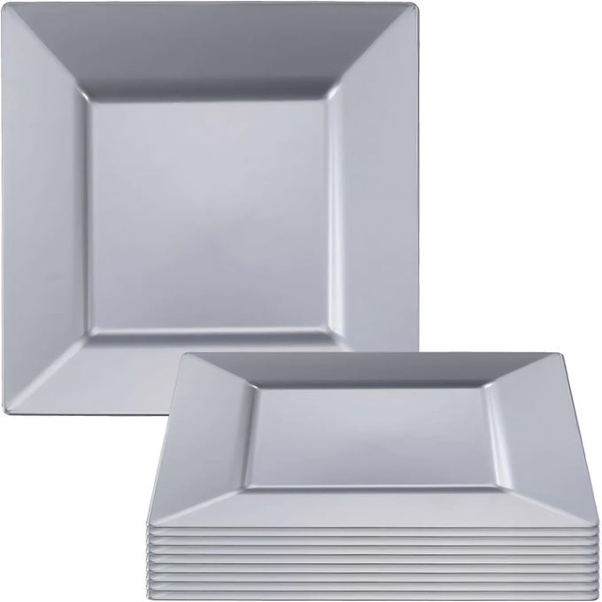 ELEGANT SILVER SQUARE PLASTIC SALAD PLATES 65 PACK OF 10 PERFECT FOR WEDDINGS BIRTHDAY PARTIES FESTIVALS MORE