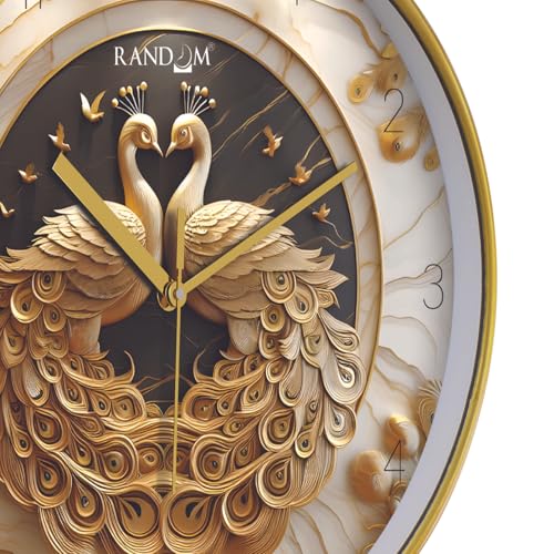 RANDOM 12 Inch Analog Wall Clock with Gold Peacock Design Modern Sweep Silent Timepiece Abstract Wall Clock for Living Room, Bedroom, and Office Decor (RC-67258) - Image 4