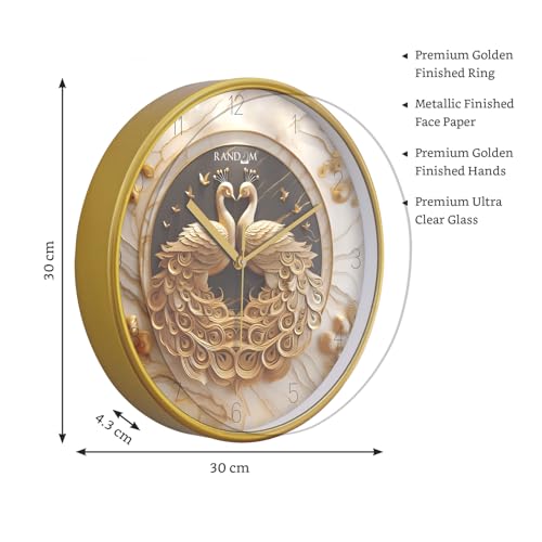 RANDOM 12 Inch Analog Wall Clock with Gold Peacock Design Modern Sweep Silent Timepiece Abstract Wall Clock for Living Room, Bedroom, and Office Decor (RC-67258) - Image 5