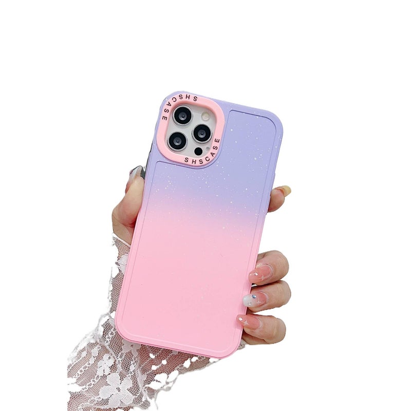 غطاء واقي بTPU+PC لـ iPhone 14 / 14 Plus / 14 Pro / 14 Pro Max مع حماية من السقوط وتدرج لوني مزدوج مع مقاوم للصدمات مع تصميم ثنائي اللون باللون وردي من مادة TPU باللون الوردي - Image 1