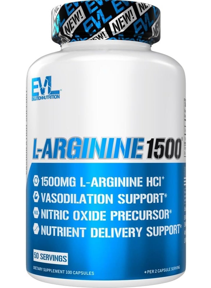 EVLUTION NUTRITION Nitric Oxide Booster L-Arginine Supplement - High Potency Nitric Oxide Supplement with 1500mg, 100 Caps - Image 1