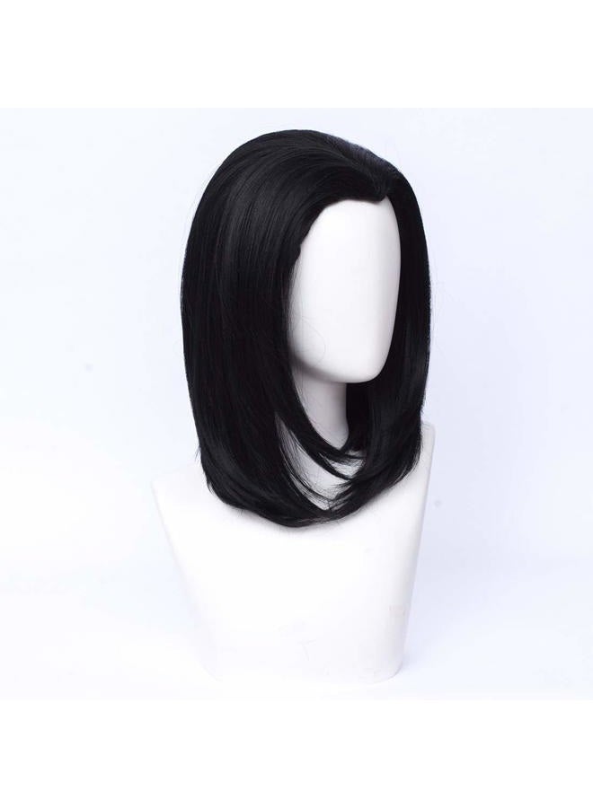 Qaccf Mens 70s hippie Short Straight Black Vincent Vega Costume Wig with Widows Peak - Image 5