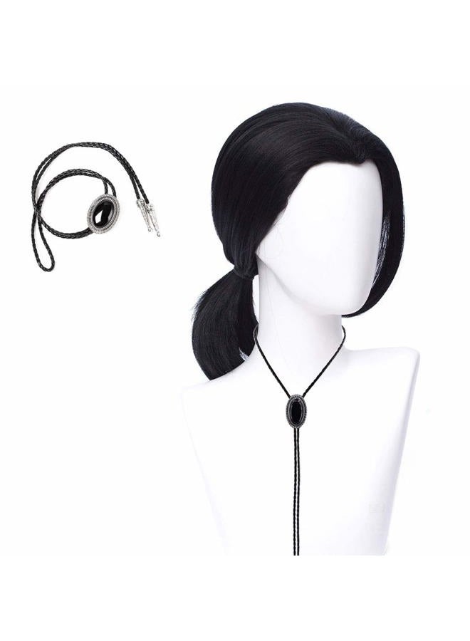 Qaccf Mens 70s hippie Short Straight Black Vincent Vega Costume Wig with Widows Peak - Image 2
