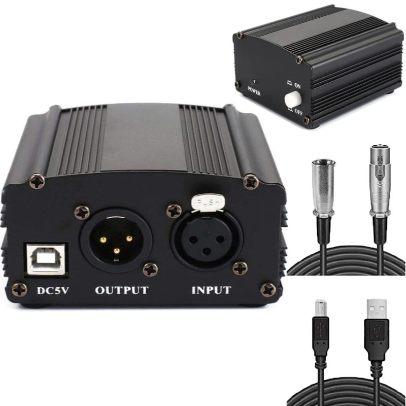 Mocking Bird Phantom Power Supply | 48v Phantom Power for Condenser Microphone with 3 Pin XLR Cable & USB Cable Audio Interface Sound Card Useful for Music Recording/Singing - Image 1