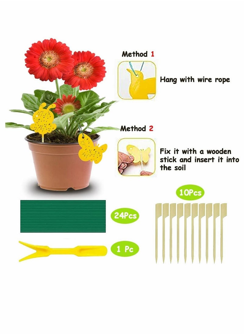 KASTWAVE - Fruit Fly Traps, 59 PCS Yellow Fly Paper Sticky Catcher Insect Sticky Board with Twist Ties and Supporting Poles, Double-sided Sticky Fungus Gnat Killer for Houseplant Indoor and Outdoor, Eco-Friendly - Image 1