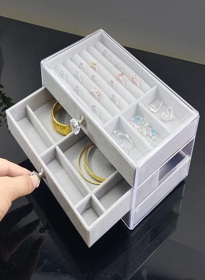 BEHAHAI 3-Layer Velvet Jewelry Box Organizer, Acrylic Storage Case for Earrings Rings Necklaces, 24 x 13.5 x 11 cm(MULTI COLOR) - Image 5