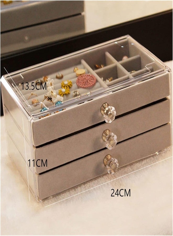 BEHAHAI 3-Layer Velvet Jewelry Box Organizer, Acrylic Storage Case for Earrings Rings Necklaces, 24 x 13.5 x 11 cm(MULTI COLOR) - Image 2