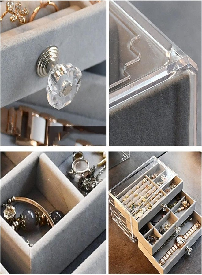 BEHAHAI 3-Layer Velvet Jewelry Box Organizer, Acrylic Storage Case for Earrings Rings Necklaces, 24 x 13.5 x 11 cm(MULTI COLOR) - Image 4