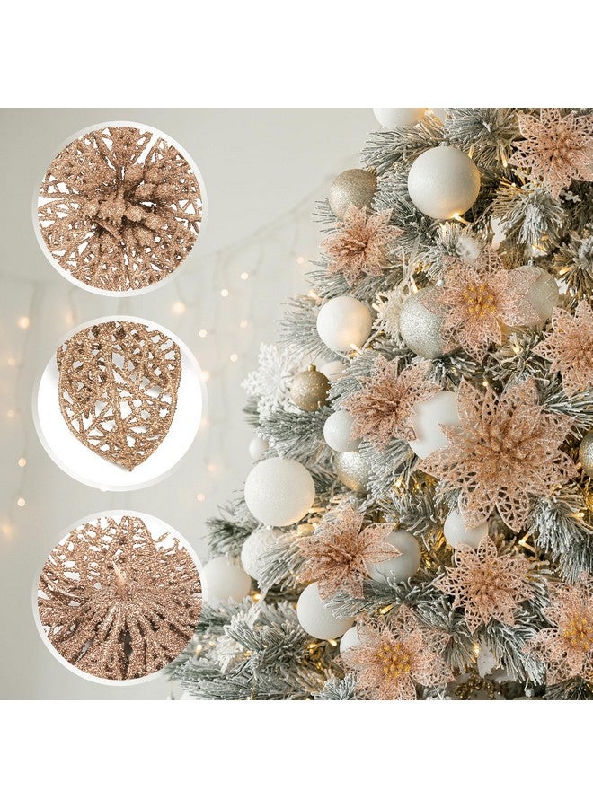 Naler Naler 24 Pieces Christmas Glitter Poinsettia Flowers Artificial Xmas Flowers for Christmas Tree Wreaths Wedding Ornaments, Champagne, 3/4/6 Inch  - Image 5