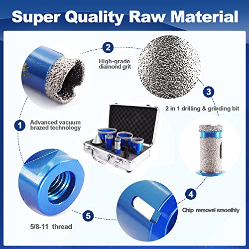 BRSCHNITT Diamond Core Drill Bit Set for Porcelain Tile Ceramic Marble Granite Drilling,BRSCHNITT 35/50/75/100mm Tile bit&1" Diamond Finger Drill bit&2" Chamfer bit&Adapter - Image 5