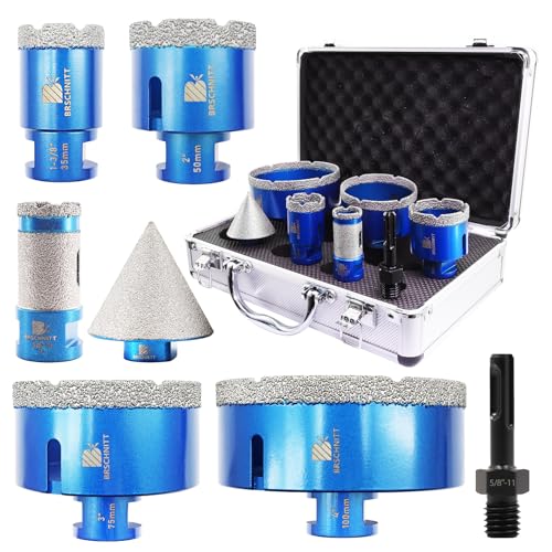BRSCHNITT Diamond Core Drill Bit Set for Porcelain Tile Ceramic Marble Granite Drilling,BRSCHNITT 35/50/75/100mm Tile bit&1" Diamond Finger Drill bit&2" Chamfer bit&Adapter - Image 1