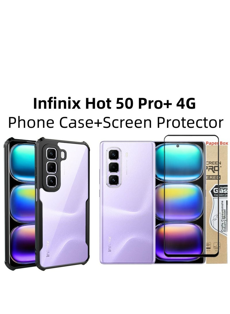 general 【1+1 Sets】 For Infinix Hot 50 Pro+ 4G Case Cover  Screen Protector Phone Case with Anti Drop Function,Tempered Flim - Image 1