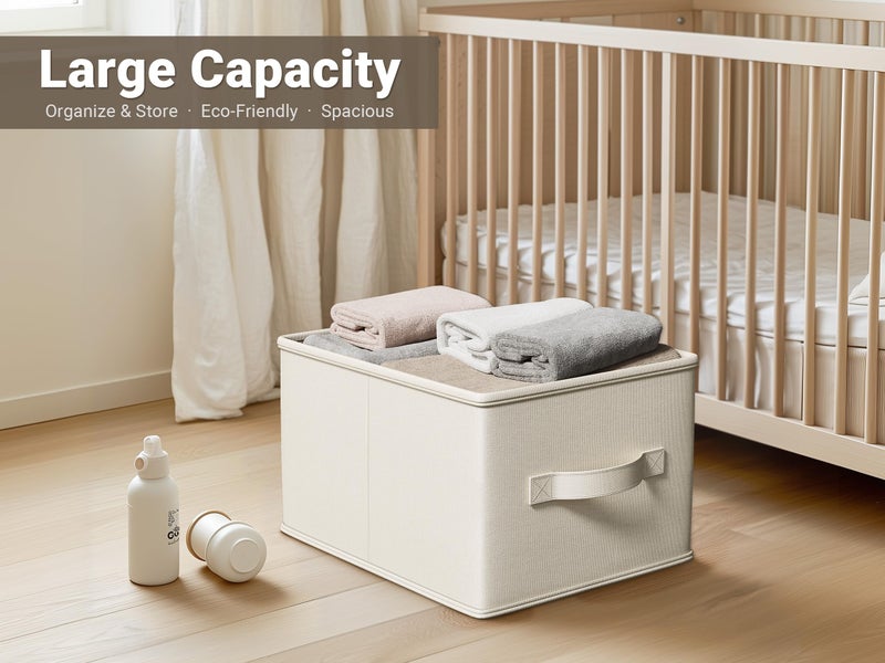 LayerSpace Fabric Storage Bins | Closet Bin Shelf Organizer Shelf Basket | Collapsible Linen Closet Organizer Storage Cube | 14Â¾"L x 10Â¼"W x 8Â¼"H | Storage for Clothes | White & Ivory 3 Pack - Image 2