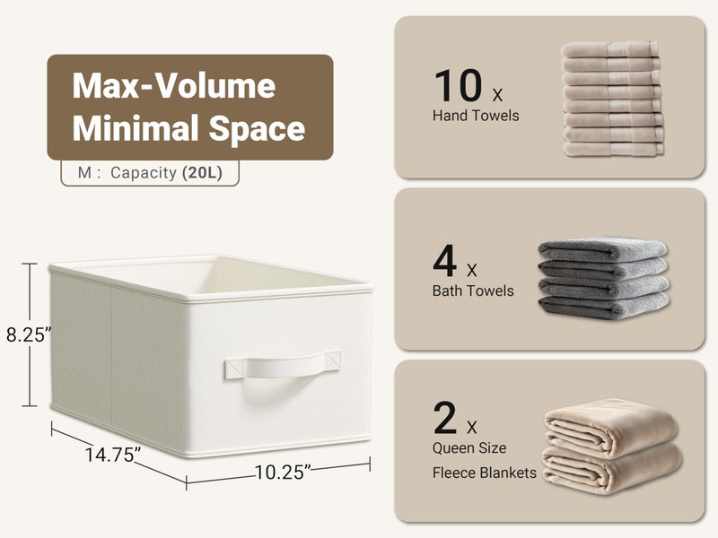 LayerSpace Fabric Storage Bins | Closet Bin Shelf Organizer Shelf Basket | Collapsible Linen Closet Organizer Storage Cube | 14Â¾"L x 10Â¼"W x 8Â¼"H | Storage for Clothes | White & Ivory 3 Pack - Image 3