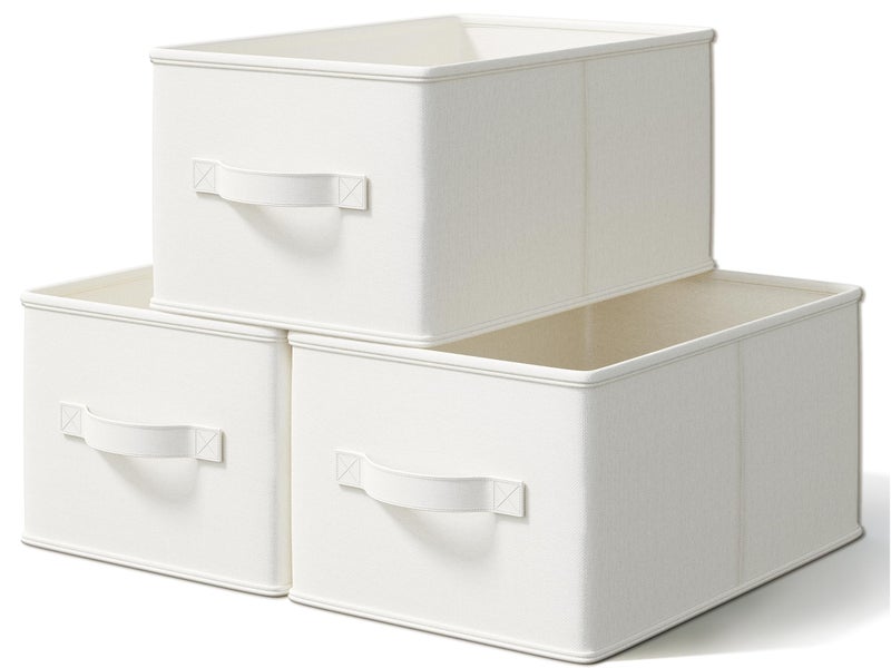 LayerSpace Fabric Storage Bins | Closet Bin Shelf Organizer Shelf Basket | Collapsible Linen Closet Organizer Storage Cube | 14Â¾"L x 10Â¼"W x 8Â¼"H | Storage for Clothes | White & Ivory 3 Pack - Image 1
