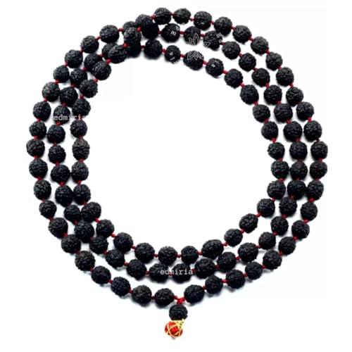 Edmiria Rudraksha Original 5 mukhi Mala 5mm 6mm 7mm 8mm 9mm 10mm 11mm Wood Mala for Pooja,Wearing Japa Mala with Certificate 108 Beads 5 Face(Panchmukhi) Mala Rosary Garland (8mm-Black Rudraksha) - Image 5
