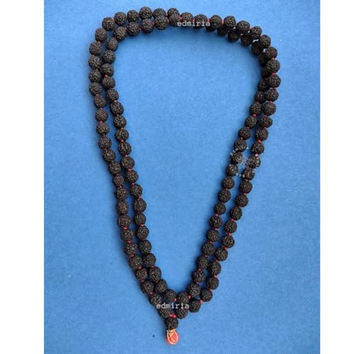 Edmiria Rudraksha Original 5 mukhi Mala 5mm 6mm 7mm 8mm 9mm 10mm 11mm Wood Mala for Pooja,Wearing Japa Mala with Certificate 108 Beads 5 Face(Panchmukhi) Mala Rosary Garland (8mm-Black Rudraksha) - Image 4