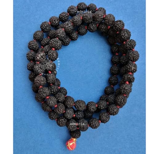 Edmiria Rudraksha Original 5 mukhi Mala 5mm 6mm 7mm 8mm 9mm 10mm 11mm Wood Mala for Pooja,Wearing Japa Mala with Certificate 108 Beads 5 Face(Panchmukhi) Mala Rosary Garland (8mm-Black Rudraksha) - Image 3