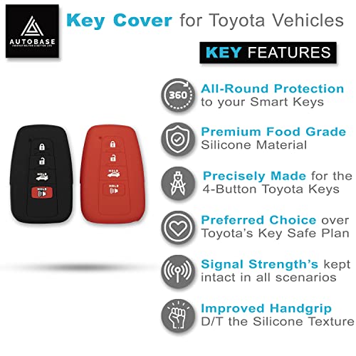 Autobase Silicone Key Fob Cover for Toyota Camry RAV4 Highlander Avalon C-HR Prius Corolla GT86 Smart Key | Car Accessory | Key Protection Case 2 Pcs (Black and Red) - Image 3