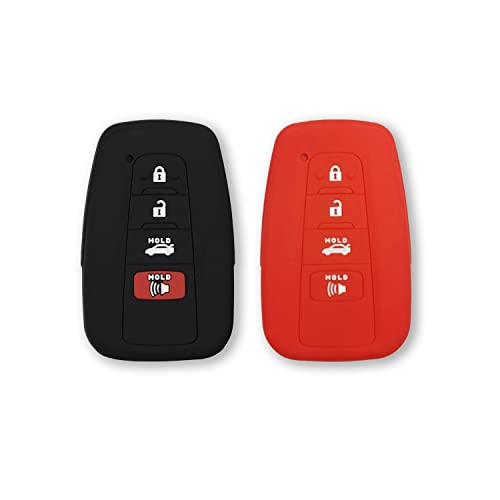 Autobase Silicone Key Fob Cover for Toyota Camry RAV4 Highlander Avalon C-HR Prius Corolla GT86 Smart Key | Car Accessory | Key Protection Case 2 Pcs (Black and Red) - Image 1